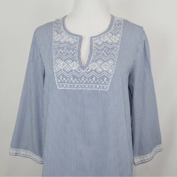 J. McLaughlin Blue & White Striped Embroidered Tunic Top Women's Size Large - Picture 2 of 13